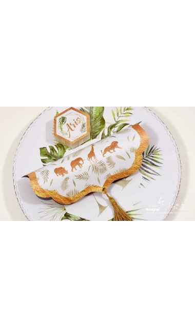 Trusou de botez cu animale gold din jungla si pattern frunze palmier Gold Jungle Tropical 25